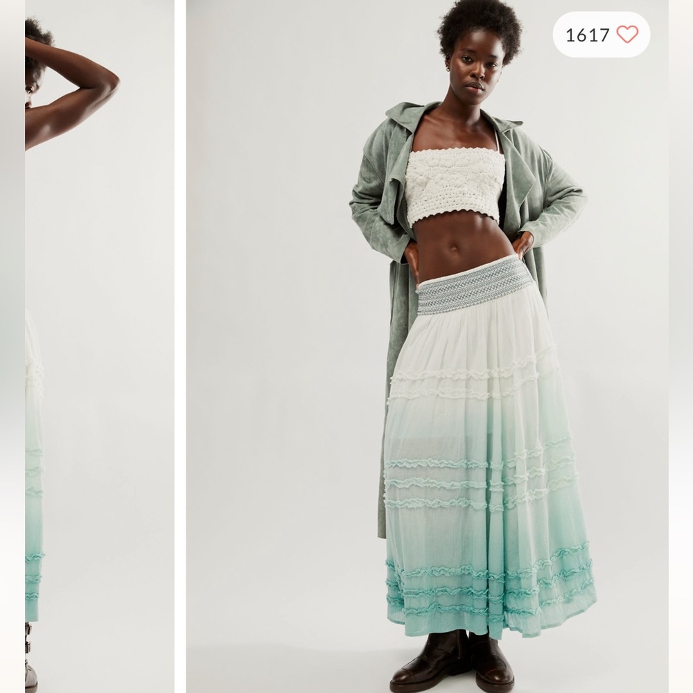 Free People Drift Away Crochet Tube Top & Ombre MIDI Skirt Set XS